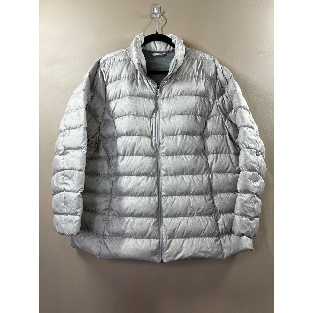 Eddie Bauer EB650 Down Puffer Jacket Womens 2X Silver Gray Quilted Full Zip